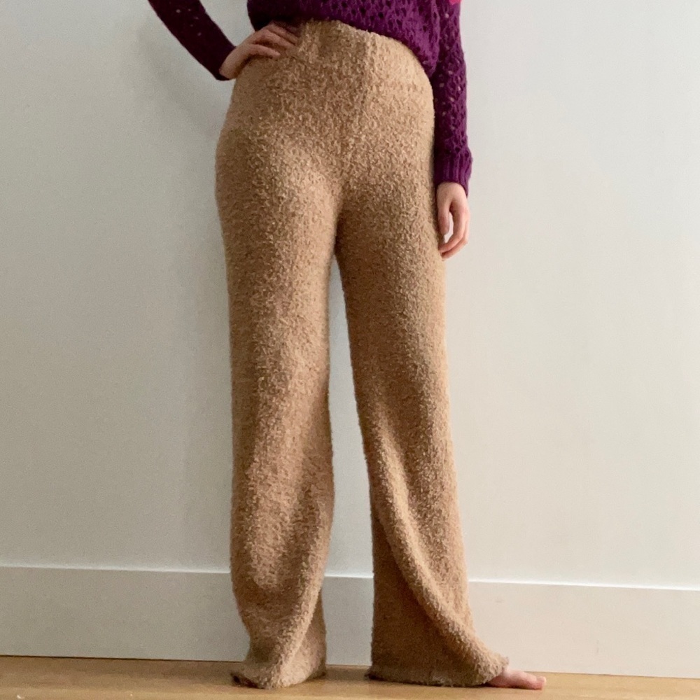 NWT YOUNG  FABULOUS & BROKE FUZZY TEDDY TAN PANTS - S